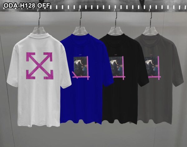 Off White Men Summer Pink Arrow Print Short Sleeve Cotton Round Neck T-Shirt(FREE DELIVERY)