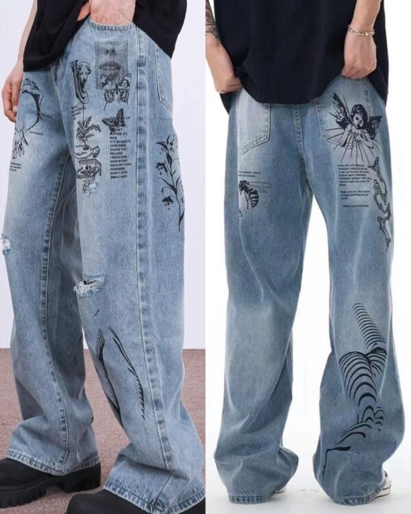 Men's High Quality Graffiti Oversized Jeans | Blue(FREE DELIVERY)