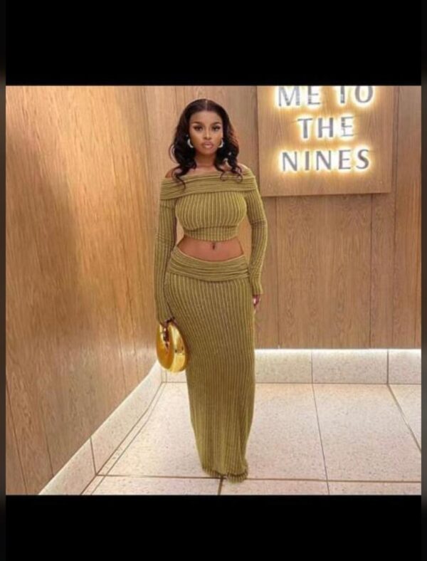Women's Fashion Autumn And Winter Off Shoulder Top Bodycon Long Skirt Two-Piece Set(FREE DELIVERY)