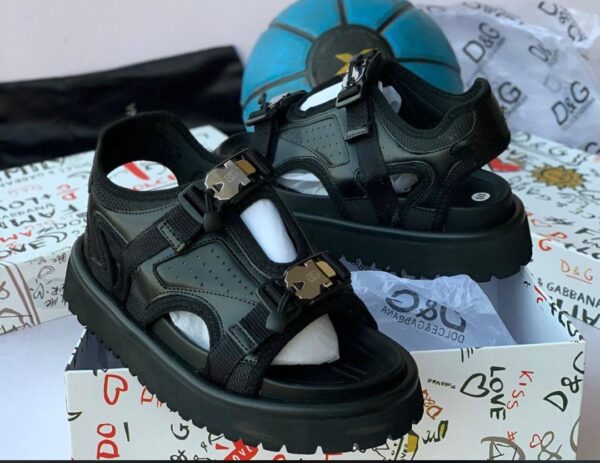 Original Dolce Gabbana Black Leather Sandals FOR MEN(FREE DELIVERY)
