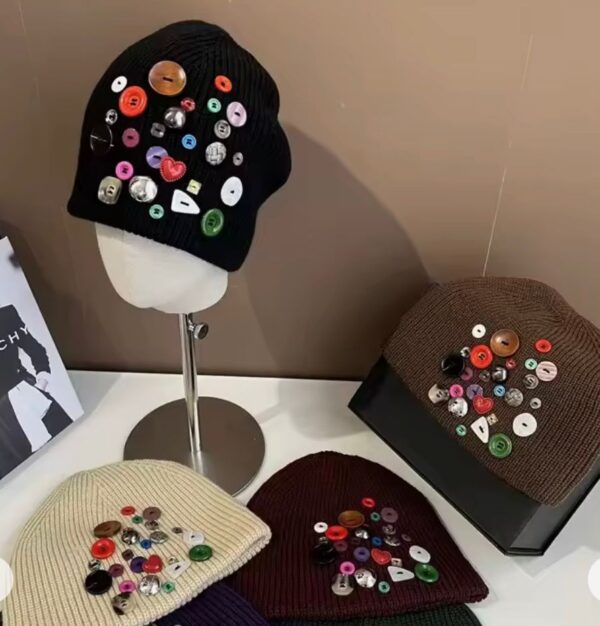 Y2K Knit Beanie with Signature Button